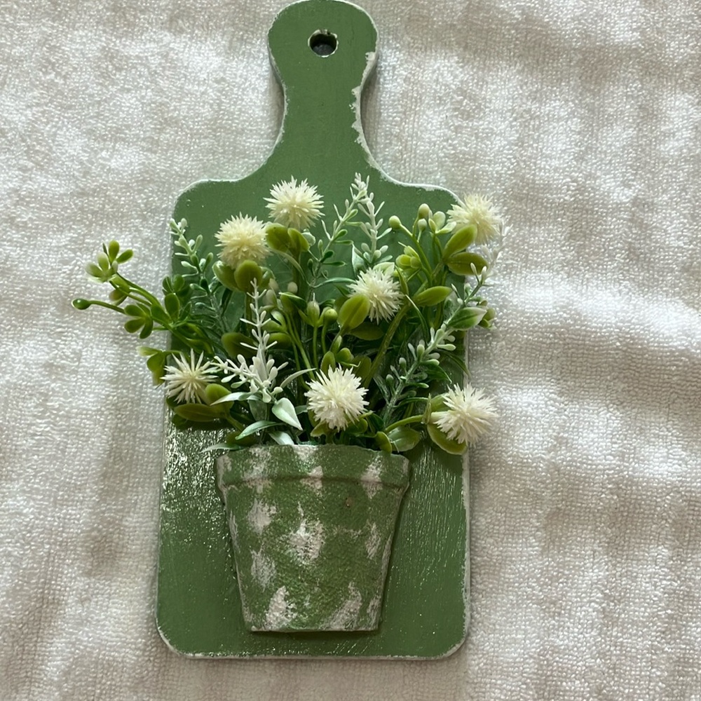 Green and White Art & Decals Wall Decor with Faux Greenery